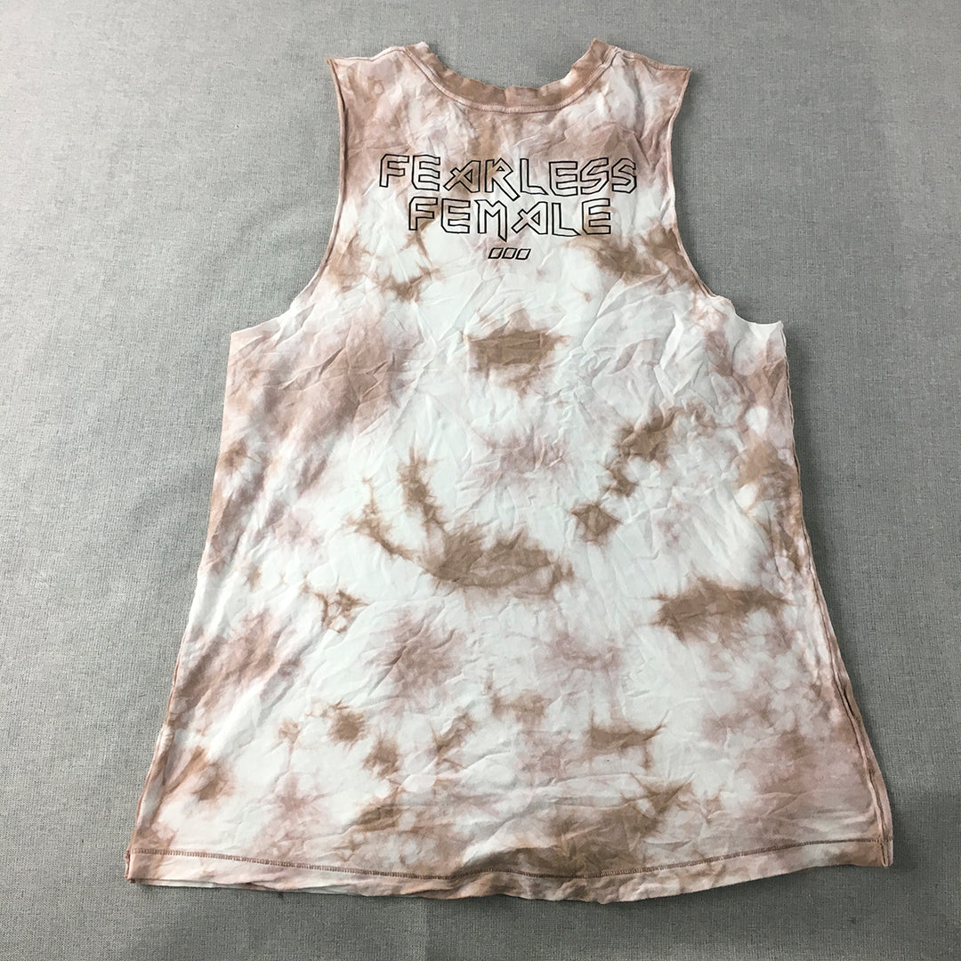 Lorna Jane Womens Tank Top Size L White Brown Tie-Dye Sleeveless Shirt