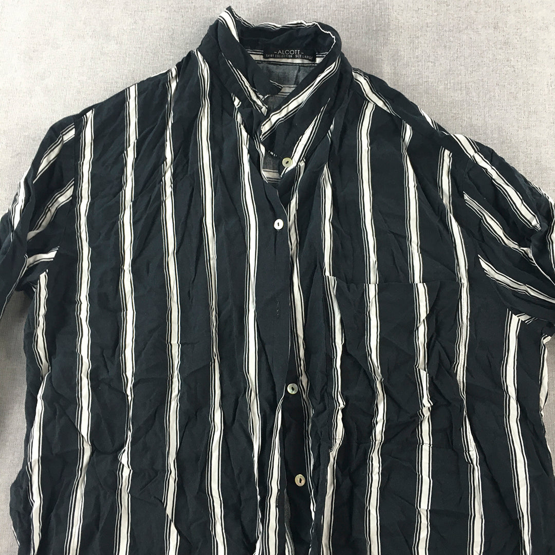 Alcott Womens Shirt Size L Navy Blue Striped Button-Up Collared