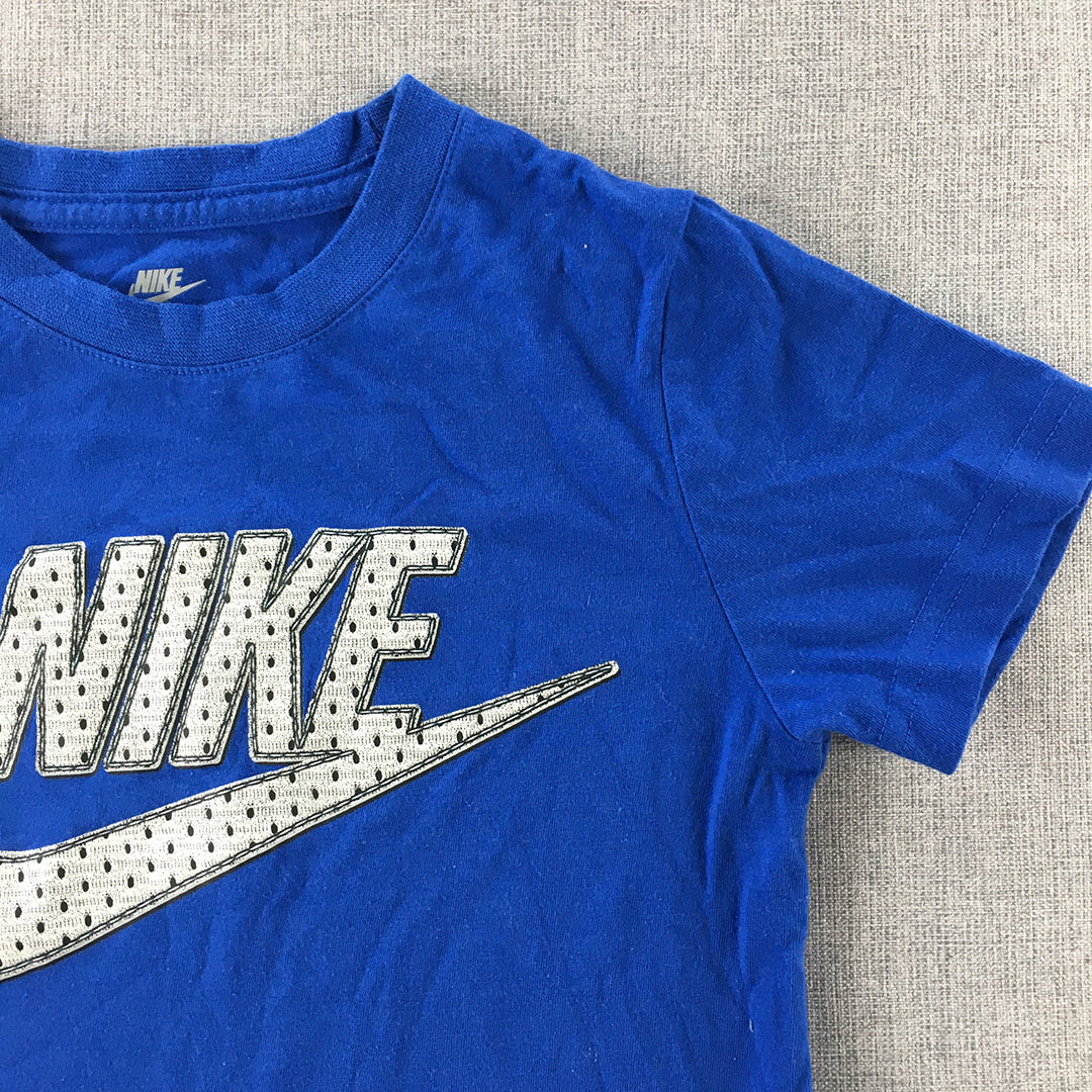 Nike Kids Boys T-Shirt Size S (4 - 5 Years) Blue Big Swoosh Logo Short Sleeve