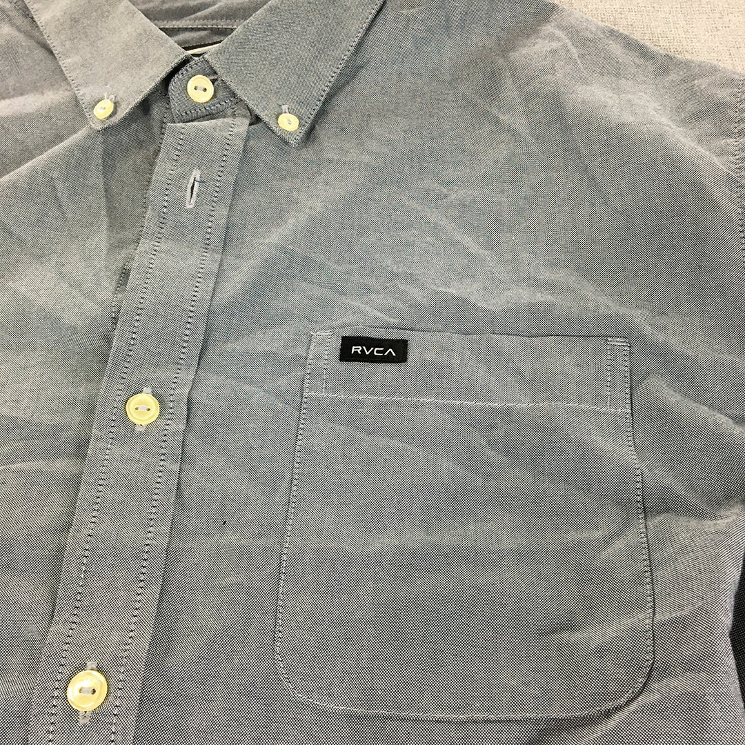 NEW RVCA Mens Shirt Size XL Blue Slim Fit Long Sleeve Button-Up Pocket