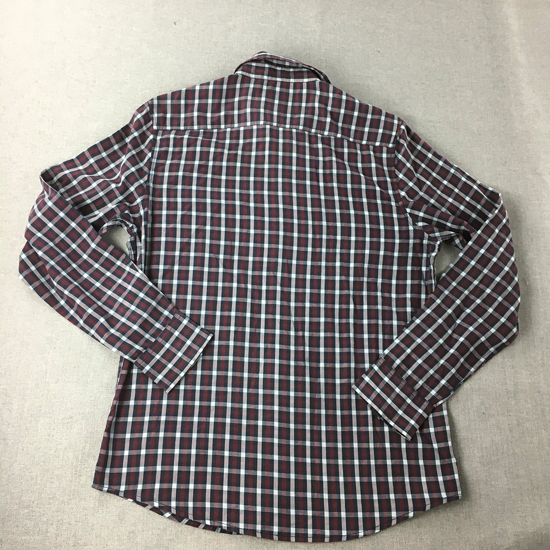 American Rag Mens Shirt Size M Red Blue Checkered Button-Up Long Sleeve Collared