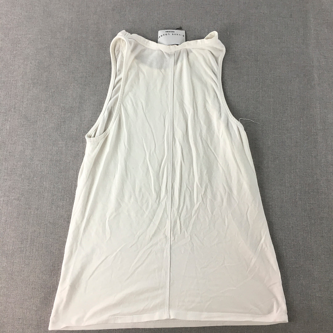 Decjuba D-Luxe Womens Tank Top Size S White Sleeveless Shirt