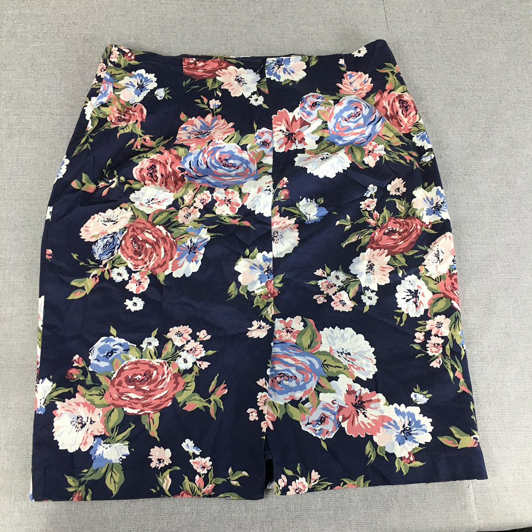 Diana Ferrari Womens Midi Skirt Size 14 Blue Floral Straight