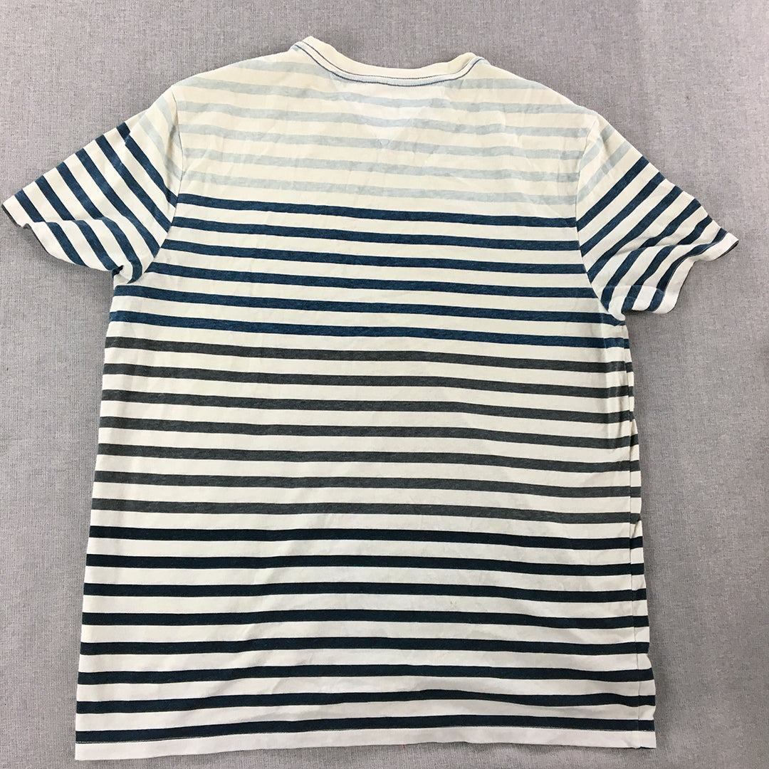 Tommy Hilfiger Mens T-Shirt Size M White Blue Striped Short Sleeve Top