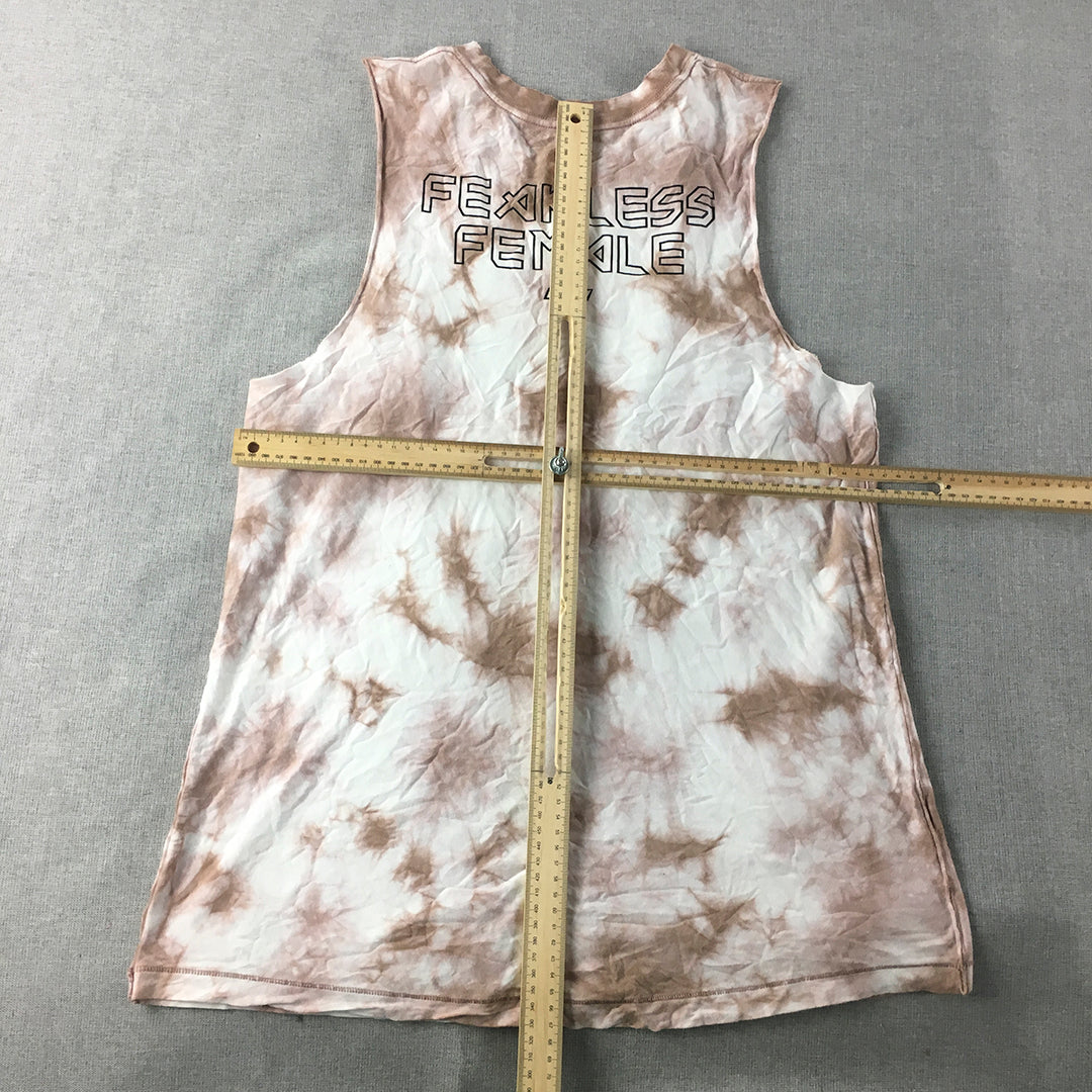 Lorna Jane Womens Tank Top Size L White Brown Tie-Dye Sleeveless Shirt