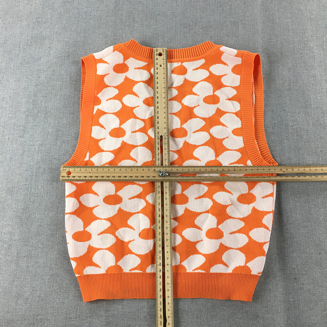 Valleygirl Womens Knit Vest Size S Orange Floral Sleeveless Top