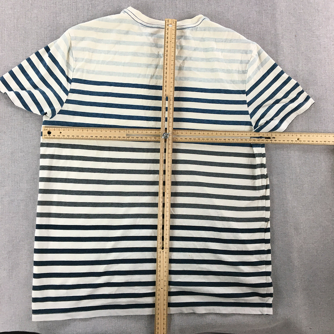 Tommy Hilfiger Mens T-Shirt Size M White Blue Striped Short Sleeve Top