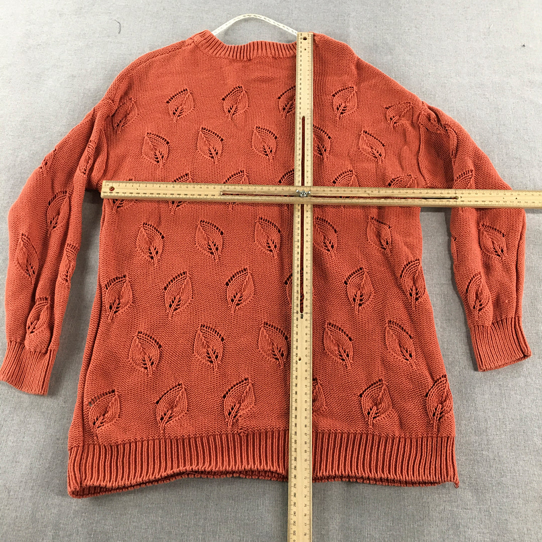 Miss Shop Womens Knit Sweater Size S Rust Red Leaf Pattern Jumper