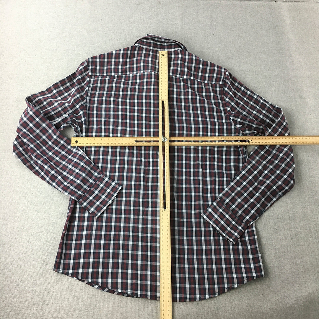 American Rag Mens Shirt Size M Red Blue Checkered Button-Up Long Sleeve Collared