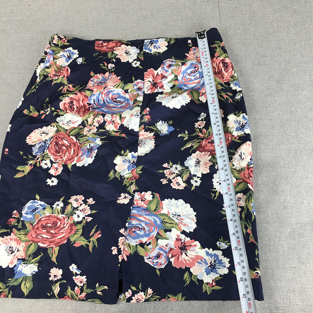 Diana Ferrari Womens Midi Skirt Size 14 Blue Floral Straight