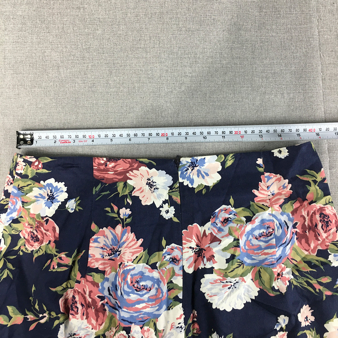 Diana Ferrari Womens Midi Skirt Size 14 Blue Floral Straight