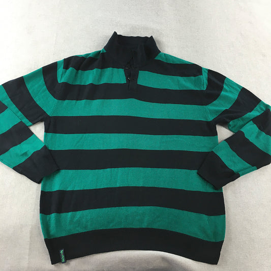 Sportking Mens Knit Sweater Size 2XL Green Black Striped Mock Neck Jumper