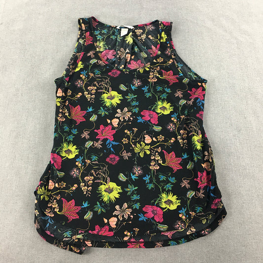 H&M Womens Top Size L Black Floral Sleeveless Blouse