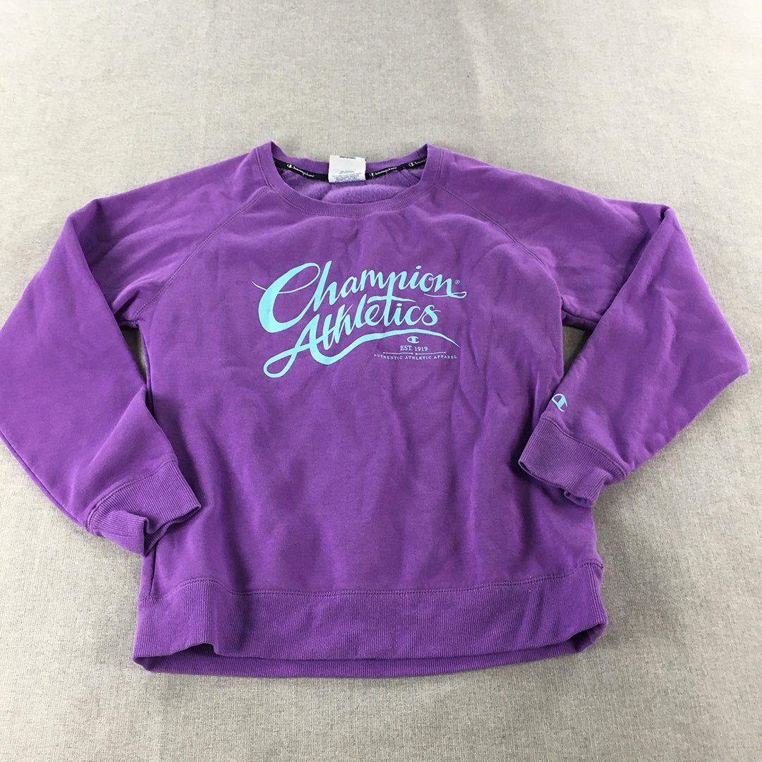 Champion Womens Sweater Size L Purple Big Logo Crew Neck Jumper