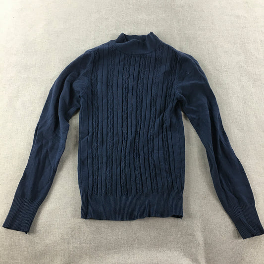 Lovely Lady Womens Cable Knit Sweater Size 8 Blue Mock Neck Jumper