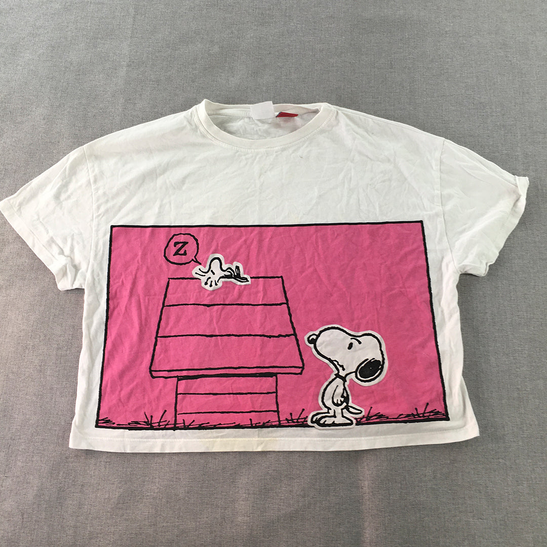 Zara Peanuts Snoopy Kids Girls Cropped Top Size 11 - 12 Years White Pink T-Shirt