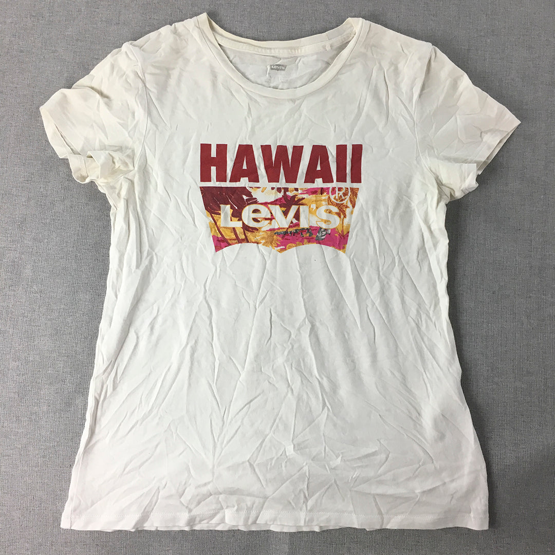 Levi's Womens Hawaii T-Shirt Size S White Short Sleeve Crew Neck Top