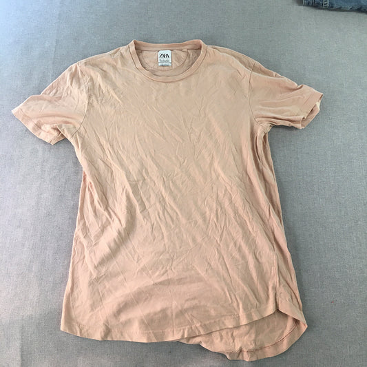 Zara Womens T-Shirt Size L Pink Short Sleeve Round Neck Longline Top