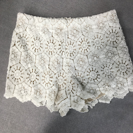 Zara Womens Shorts Size M White Floral Lace Elastic Waist