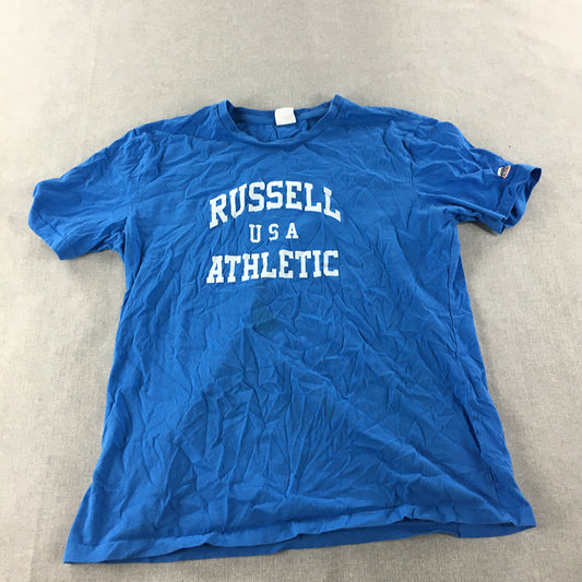 Russell Athletic Womens T-Shirt Size 2XL Blue Big Logo Short Sleeve Crew Neck