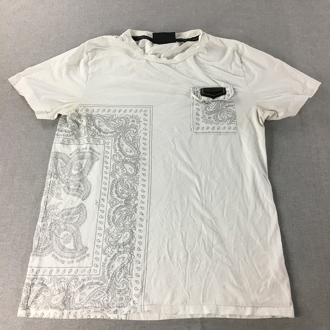 Supply & Demand Mens T-Shirt Size 2XL White Paisley Short Sleeve Crew Neck Tee