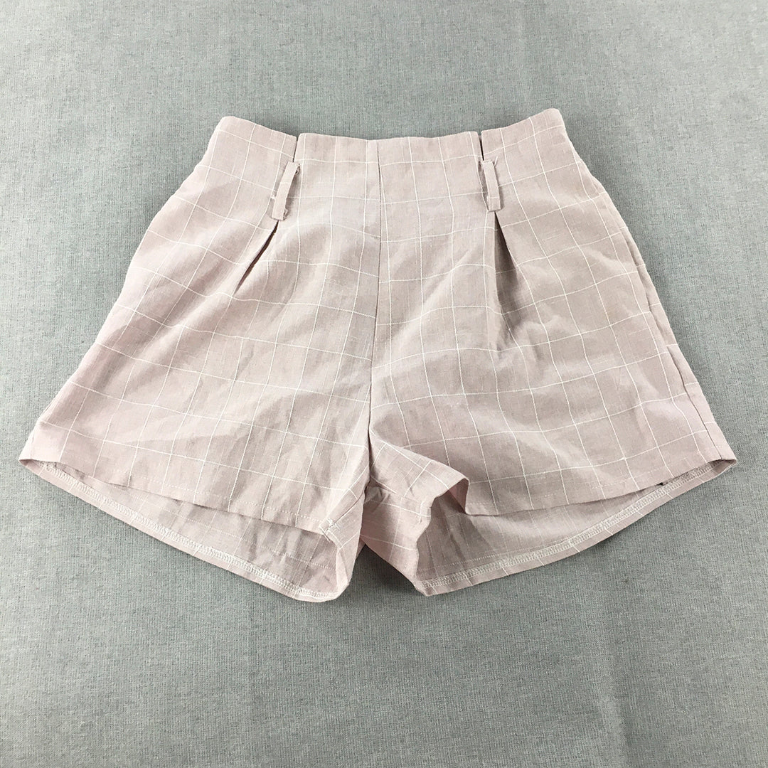 Valleygirl Womens Shorts Size 12 Pink Checkered Pleated Elastic Waist