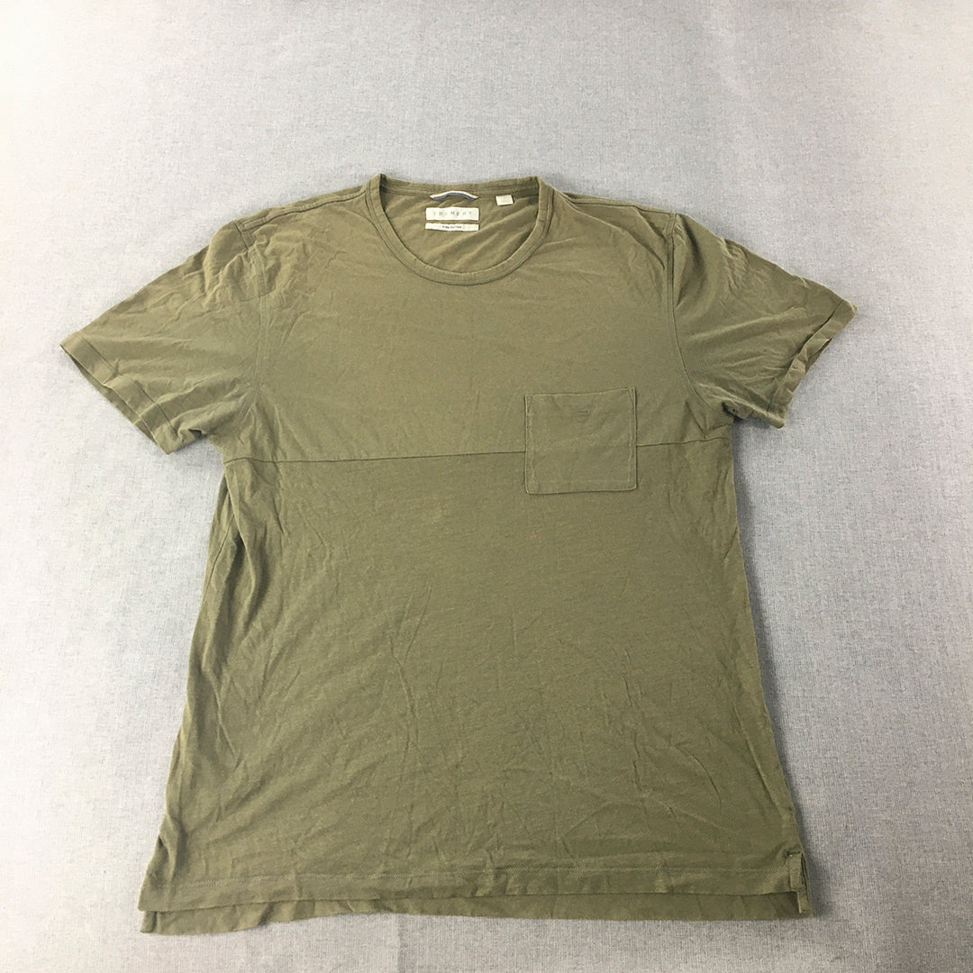 Trenery Mens T-Shirt Size L Khaki Military Green Short Sleeve Pocket Tee