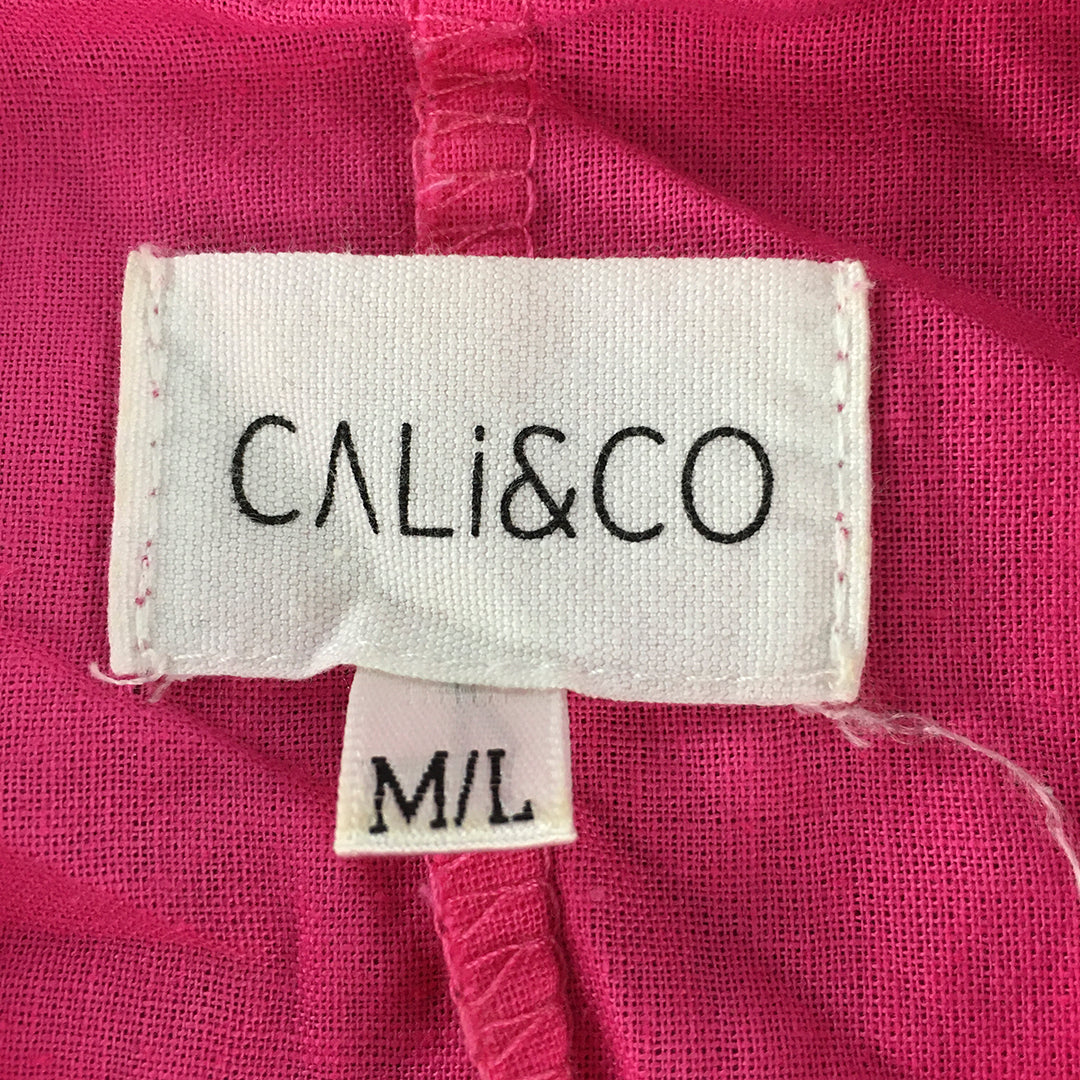 Cali & Co Womens Linen Shirt Dress Size M/L Hot Pink Button Up Short Sleeve