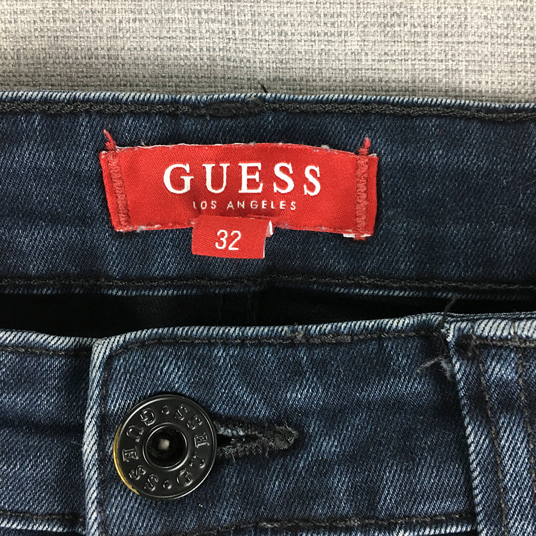 Guess Womens Jeans Size 32 Blue Dark Wash Mid Rise Tapered Slim Fit