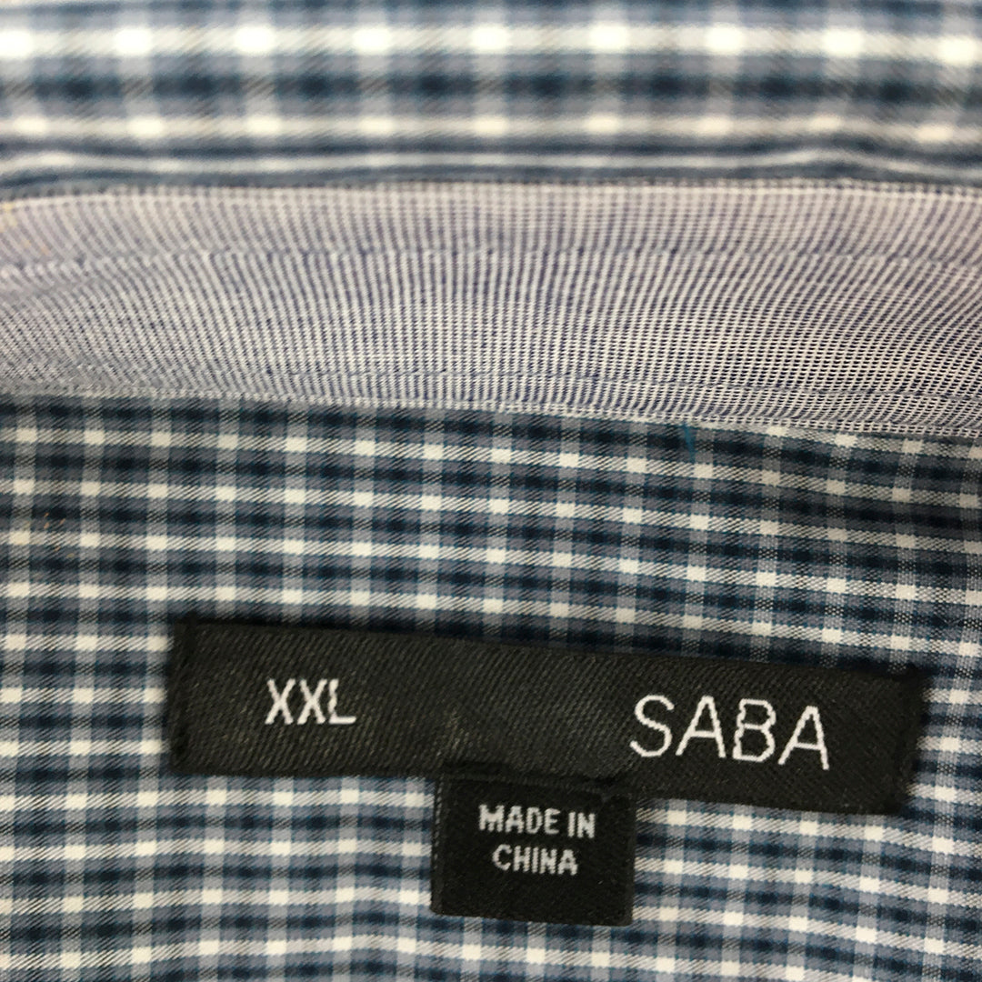 Saba Mens Shirt Size 2XL Blue Checkered Long Sleeve Button-Up Pockets Slim Fit