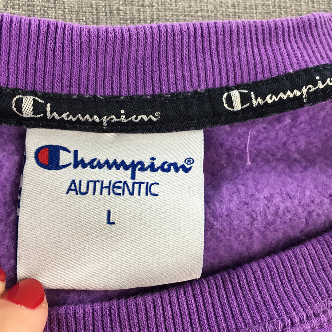 Champion Womens Sweater Size L Purple Big Logo Crew Neck Jumper