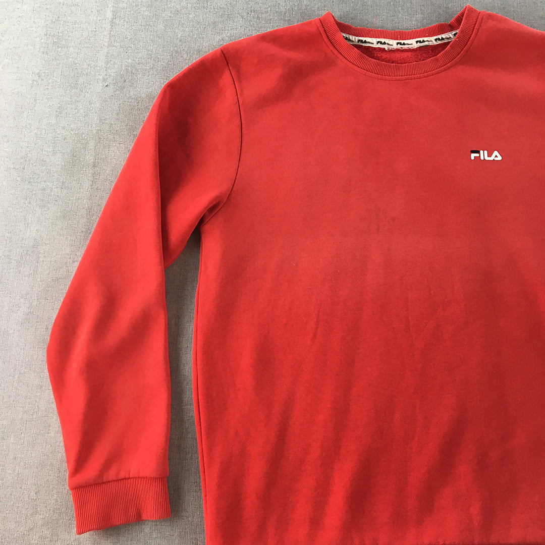 FILA Mens Crew Neck Jumper Size S Red Logo Crew Neck Pullover Jumper