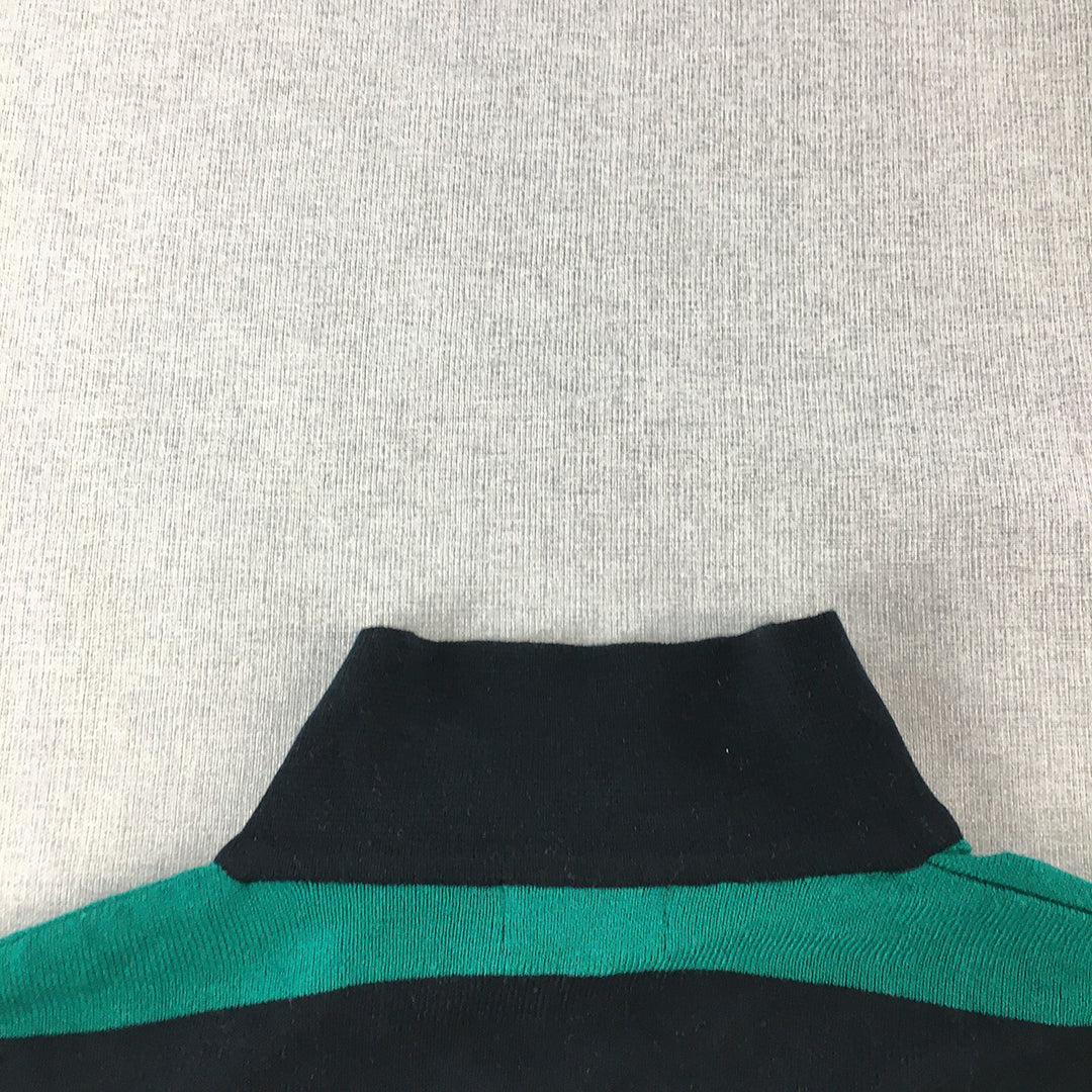 Sportking Mens Knit Sweater Size 2XL Green Black Striped Mock Neck Jumper