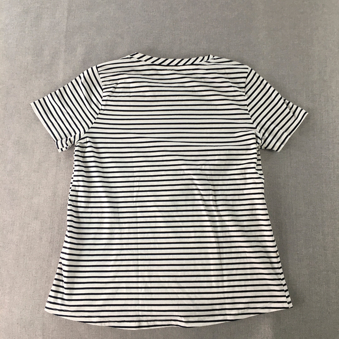 Threadz Womens T-Shirt Size XS White Striped Silver Tree Short Sleeve Top