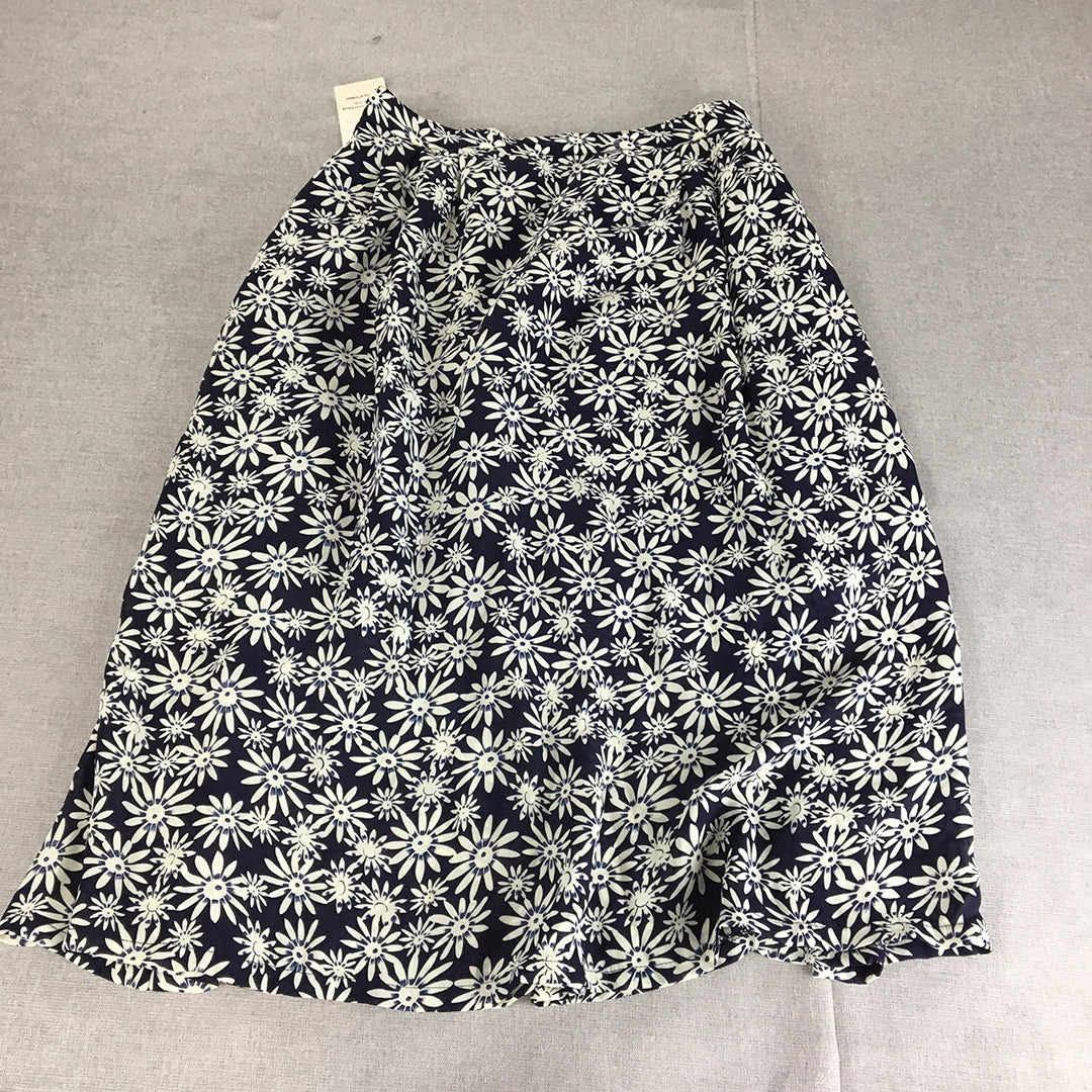 NEW Briecom Womens Maxi Skirt Size 14 Blue White Floral A-Line