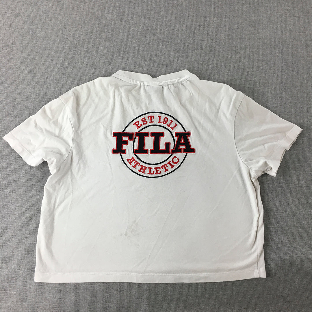 FILA Womens Cropped Top Size XS White Logo Short Sleeve Crew Neck T-Shirt