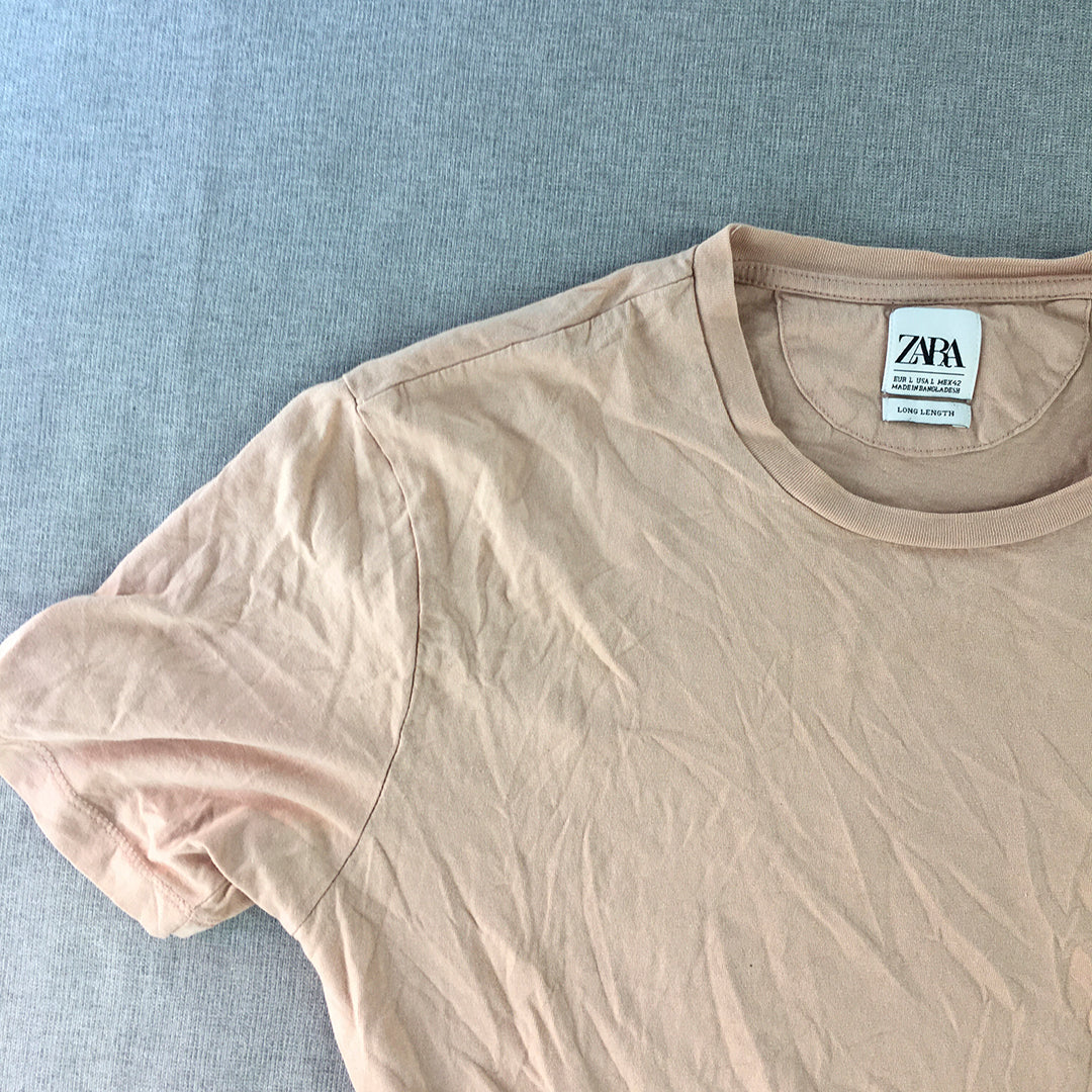 Zara Womens T-Shirt Size L Pink Short Sleeve Round Neck Longline Top