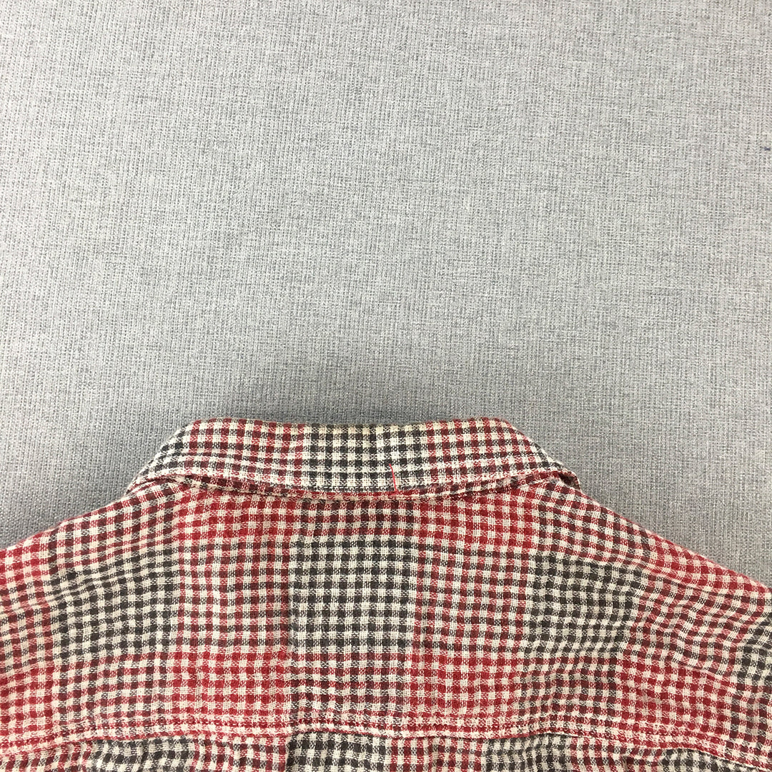 Blackberrys Urban Mens Flannel Shirt Size L Slim Fit Red Brown Checkered