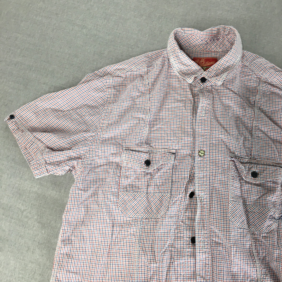 RM Williams Mens Shirt Size L White Red Blue Checkered Button-Up Pockets