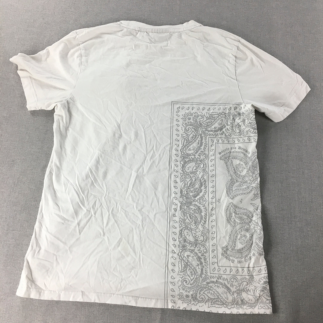 Supply & Demand Mens T-Shirt Size 2XL White Paisley Short Sleeve Crew Neck Tee