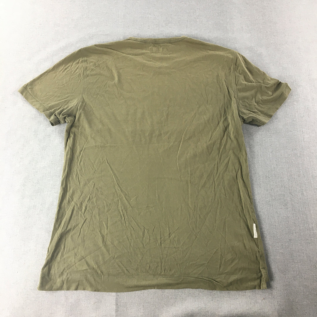 Trenery Mens T-Shirt Size L Khaki Military Green Short Sleeve Pocket Tee