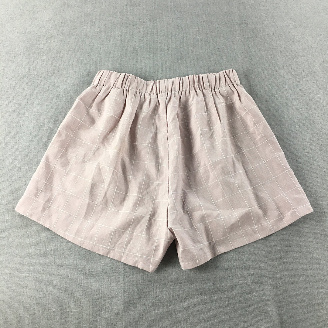 Valleygirl Womens Shorts Size 12 Pink Checkered Pleated Elastic Waist