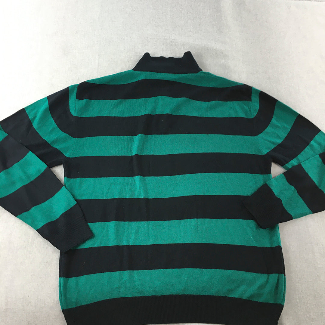 Sportking Mens Knit Sweater Size 2XL Green Black Striped Mock Neck Jumper