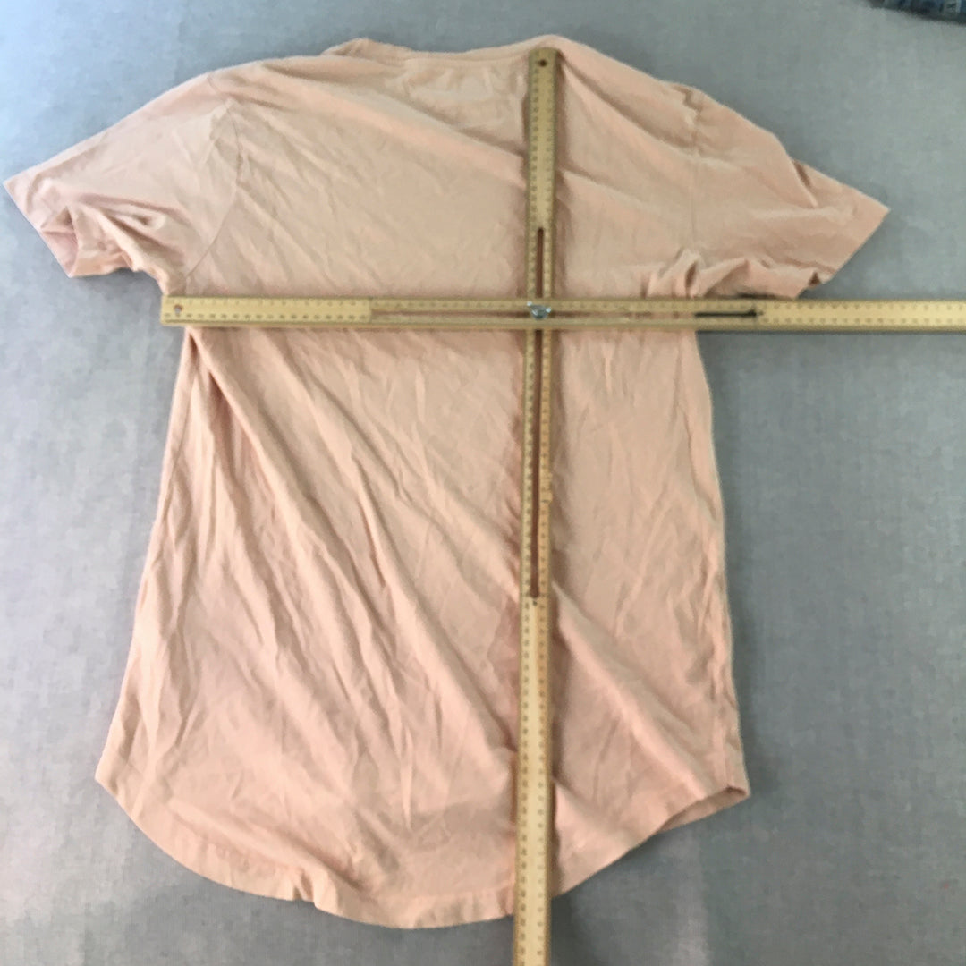 Zara Womens T-Shirt Size L Pink Short Sleeve Round Neck Longline Top