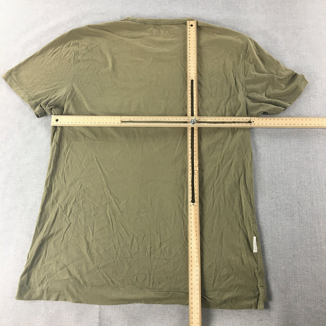 Trenery Mens T-Shirt Size L Khaki Military Green Short Sleeve Pocket Tee