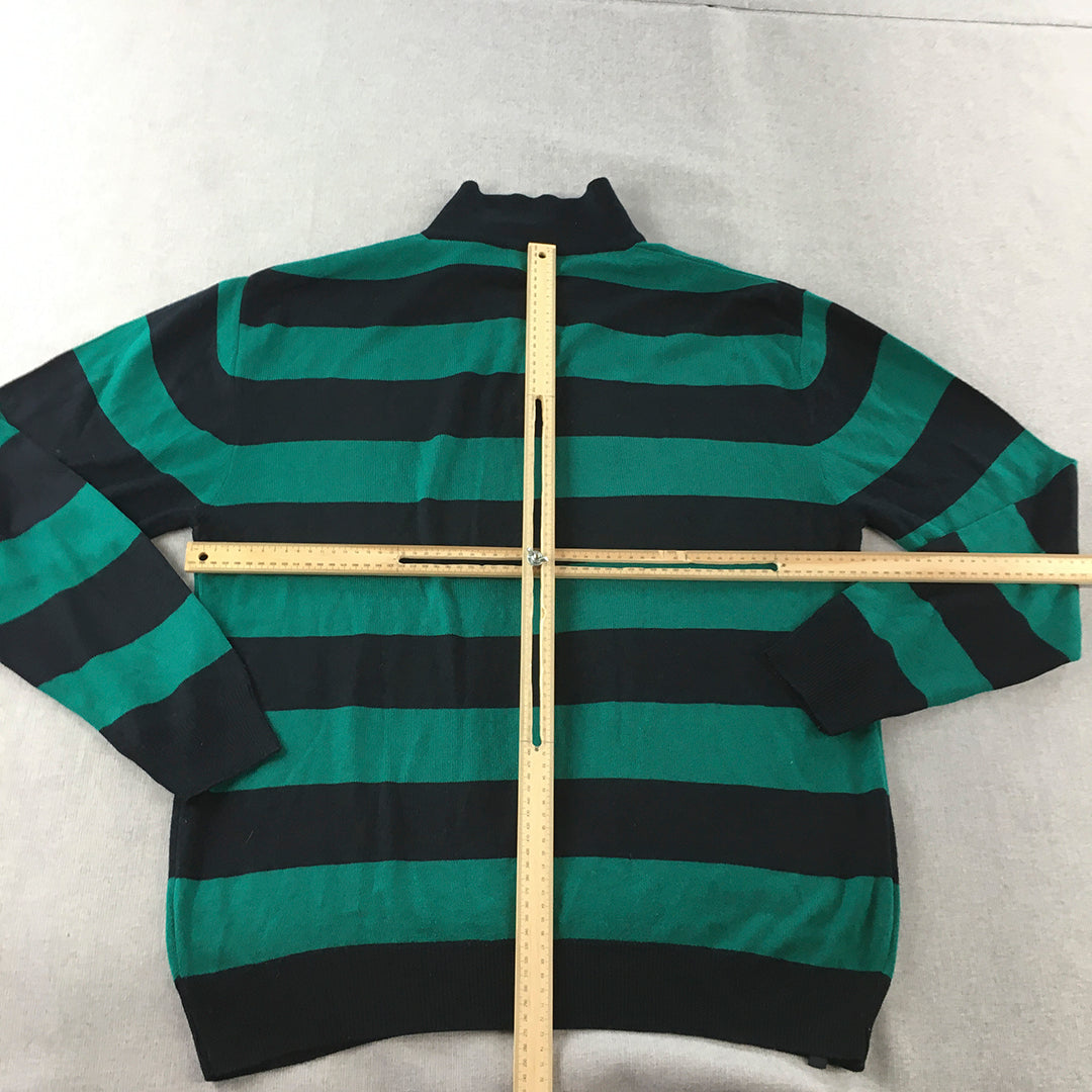 Sportking Mens Knit Sweater Size 2XL Green Black Striped Mock Neck Jumper