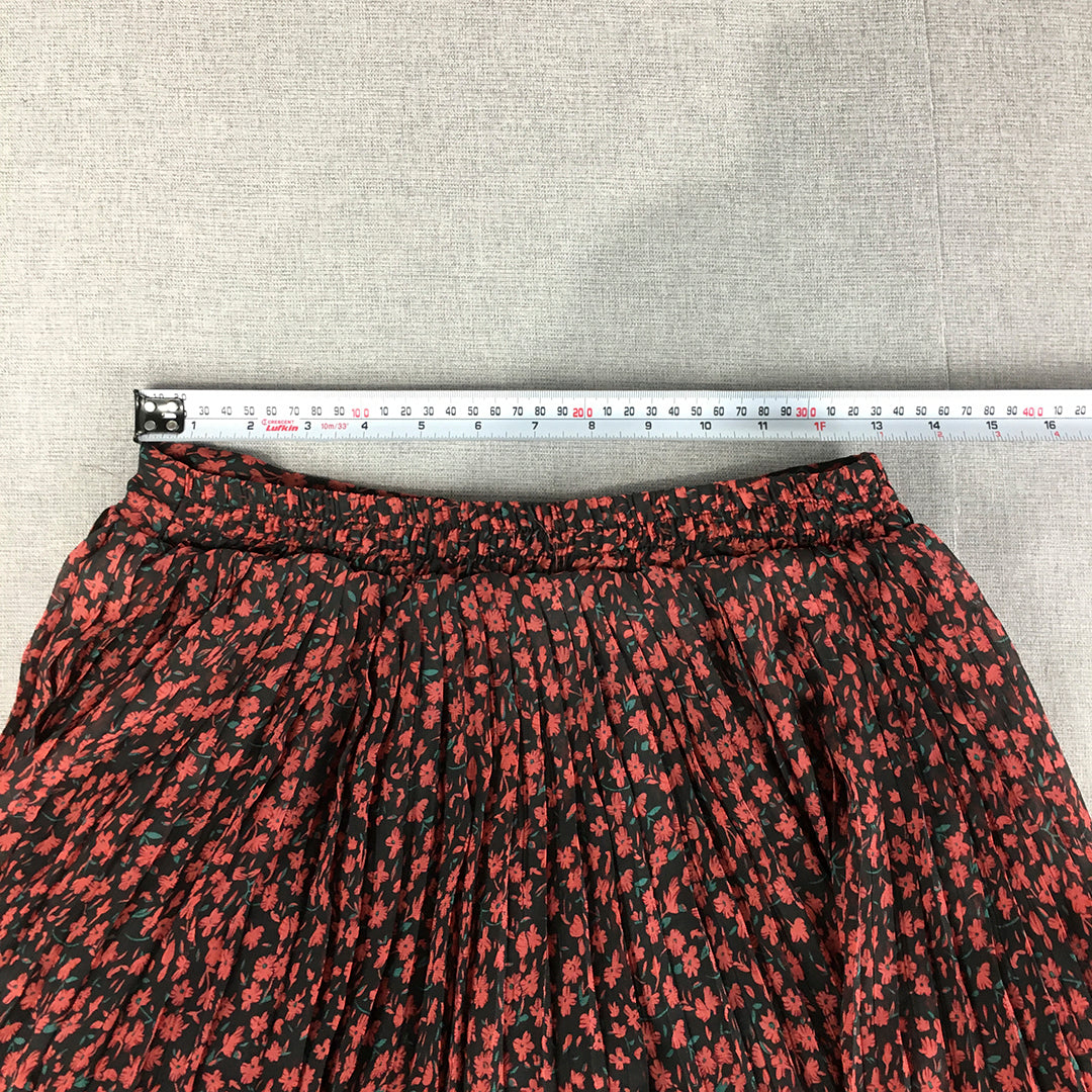 Ally Womens Skirt Size 10 Black & Red Floral Tiered Elastic Waist