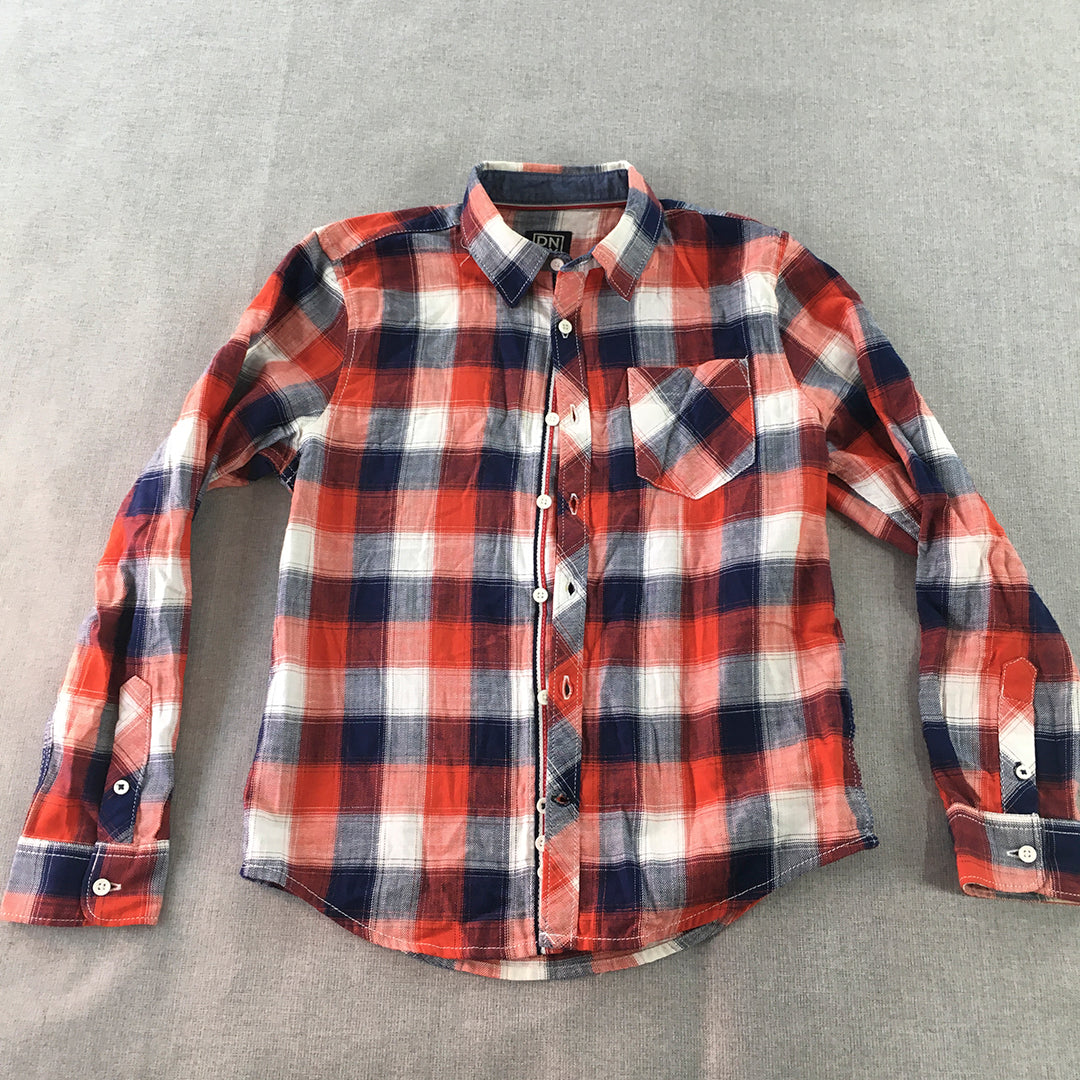 DNMX Kids Boys Button-Up Shirt Size 9 - 10 Years Red White Blue Checkered