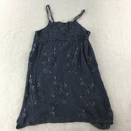 Look Up Womens Mini Dress Size M Blue Floral Lace Made In Italy