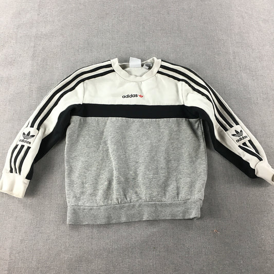 Adidas Kids Boys Sweater Size 6 - 7 Years White Grey Logo Jumper